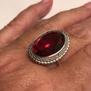 Garnet Stamped 925 Sterling Silver Ring